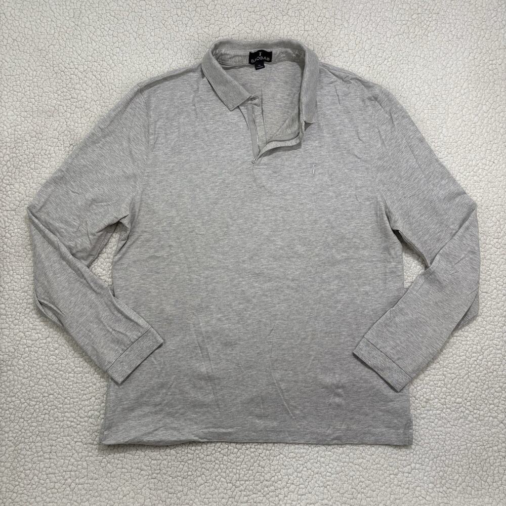 Baobab Polo Shirt Mens XXL Gray Heather Perfect Zip Pima Cotton Pique Knit